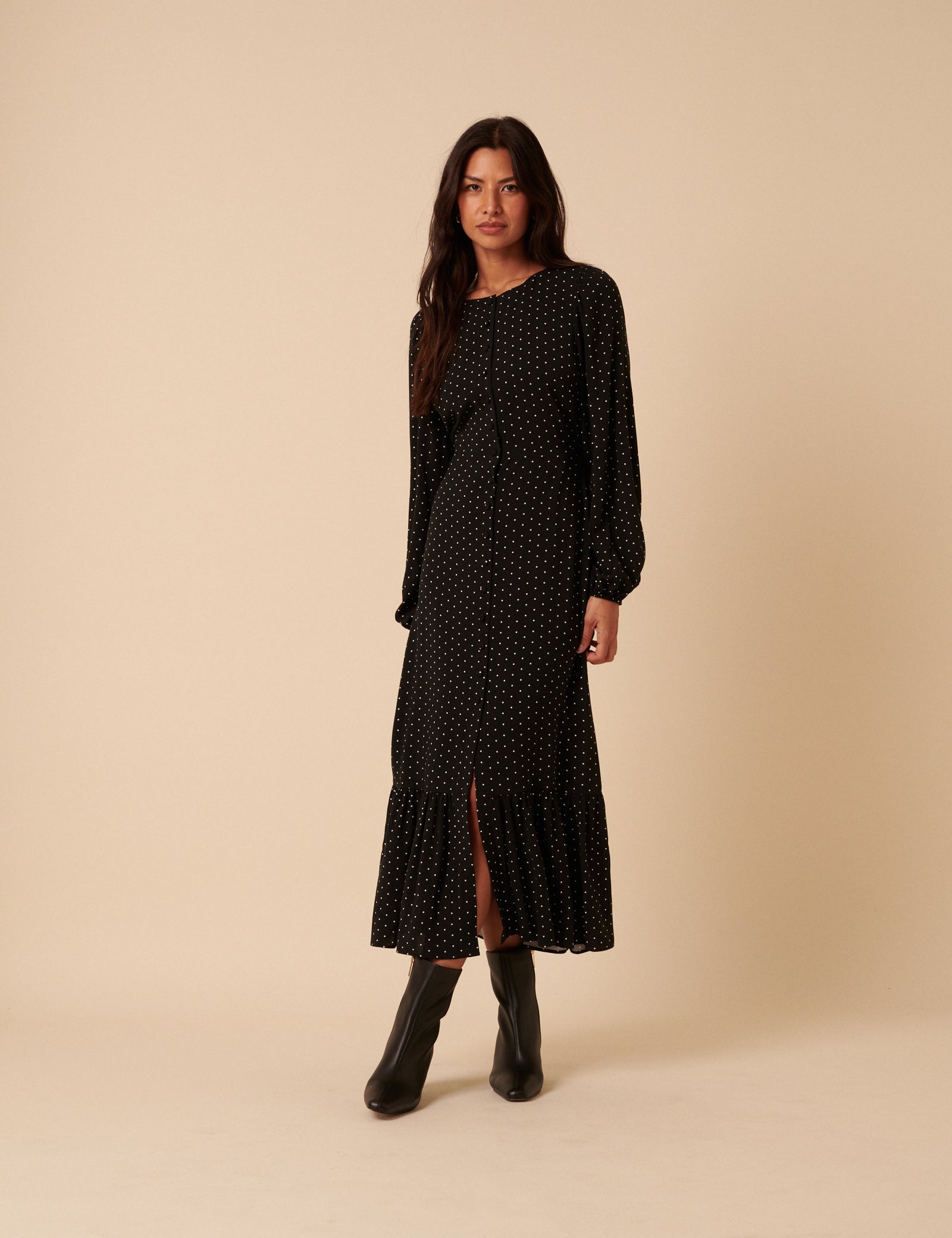 Black Polka Dot Kennedy Midi Dress Black Polka Dot Kennedy Midi Dress